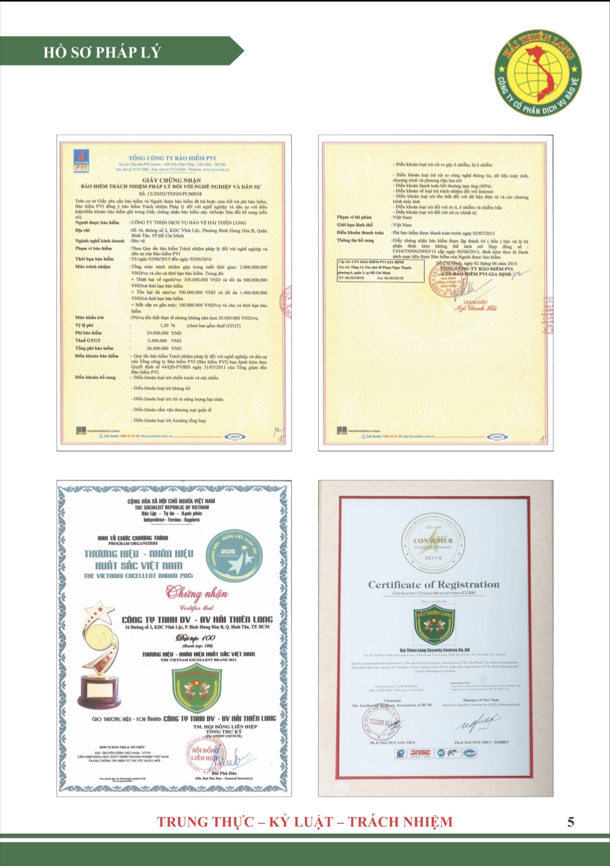 các chứng chỉ nghiệp vụ